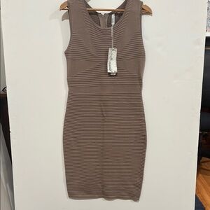 Elegant Ribbed Sleeveless Dress - Tan